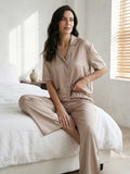 Women’s Beige Linen Lounge Co-ord Set | Relaxed Fit Nightwear & Casual Wear
