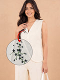 Women’s Cream Linen Co-Ord Set with Sleeveless V-Neck Top & Wide-Leg Pants
