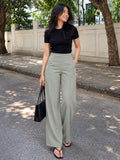 Women’s Light Grey Cotton Twill High-Waist Wide-Leg Trousers