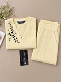 Women’s Cream Cotton Linen Sleeveless Embroidered Waistcoat and Wide-Leg Trouser Co-Ord Set