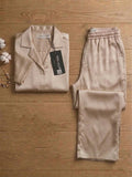 Women’s Beige Linen Lounge Co-ord Set | Relaxed Fit Nightwear & Casual Wear
