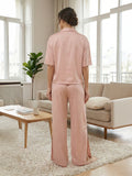 Women’s Blush Pink Linen Lounge Co-ord Set | Soft Relaxed Nightwear & Casual Wear