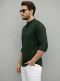 100% Cotton Green Mens Strip Full Sleeve Kurta