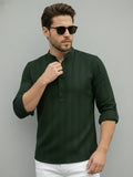 100% Cotton Green Mens Strip Full Sleeve Kurta
