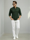 100% Cotton Green Mens Strip Full Sleeve Kurta