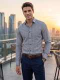 Men’s Pure Cotton Herringbone Textured Formal Shirt – Regular fit, Full Sleeves, Dark Grey