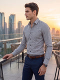 Men’s Pure Cotton Herringbone Textured Formal Shirt – Regular fit, Full Sleeves, Dark Grey