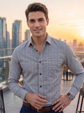 Men’s Pure Cotton Herringbone Textured Formal Shirt – Regular fit, Full Sleeves, Dark Grey