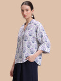 Women’s Pure Cotton Printed Collared Top | 3/4 Sleeve Floral Print Casual & Office Wear Shirt