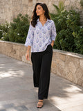 Women’s Pure Cotton Printed Collared Top | 3/4 Sleeve Floral Print Casual & Office Wear Shirt