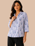 Women’s Pure Cotton Printed Collared Top | 3/4 Sleeve Floral Print Casual & Office Wear Shirt