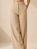 Women’s Beige Linen Co-Ord Set with Sleeveless V-Neck Top & Wide-Leg Pants