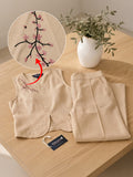 Women’s Beige Linen Co-Ord Set with Sleeveless V-Neck Top & Wide-Leg Pants