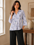 Women’s Pure Cotton Printed Collared Top | 3/4 Sleeve Floral Print Casual & Office Wear Shirt