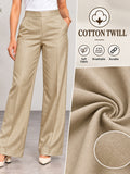 Women’s Beige Cotton Twill Wide-Leg Trousers