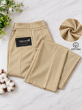 Women’s Beige Cotton Twill Wide-Leg Trousers