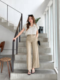 Women’s Beige Cotton Twill Wide-Leg Trousers