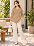 Women’s Gold Rayon 3/4 Sleeve Button-Detail Top