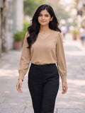 Women’s Crepe Formal Top | Elegant V-Neck Office Wear Blouse