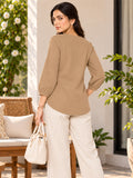 Women’s Gold Rayon 3/4 Sleeve Button-Detail Top