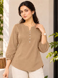 Women’s Gold Rayon 3/4 Sleeve Button-Detail Top