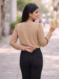 Women’s Crepe Formal Top | Elegant V-Neck Office Wear Blouse