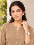 Women’s Gold Rayon 3/4 Sleeve Button-Detail Top