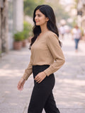 Women’s Crepe Formal Top | Elegant V-Neck Office Wear Blouse
