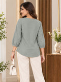 Women’s Grey Rayon 3/4 Sleeve Button-Detail Top