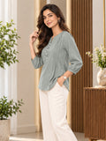 Women’s Grey Rayon 3/4 Sleeve Button-Detail Top