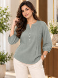 Women’s Grey Rayon 3/4 Sleeve Button-Detail Top
