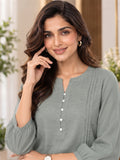 Women’s Grey Rayon 3/4 Sleeve Button-Detail Top