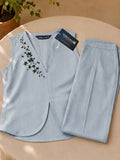 Women’s Light Grey Linen Co-Ord Set with Sleeveless V-Neck Top & Wide-Leg Pants