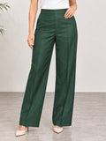 Women’s Dark Green Cotton Twill High-Waist Wide-Leg Trousers
