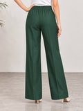 Women’s Dark Green Cotton Twill High-Waist Wide-Leg Trousers