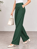 Women’s Dark Green Cotton Twill High-Waist Wide-Leg Trousers