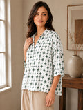 Women’s Pure Cotton Printed Top | 3/4 Sleeve Relaxed Fit Collared Casual & Office Wear Shirt