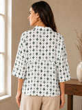 Women’s Pure Cotton Printed Top | 3/4 Sleeve Relaxed Fit Collared Casual & Office Wear Shirt