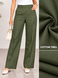 Women’s Olive Green Cotton Twill Wide-Leg Trousers