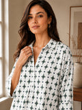 Women’s Pure Cotton Printed Top | 3/4 Sleeve Relaxed Fit Collared Casual & Office Wear Shirt