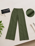 Women’s Olive Green Cotton Twill Wide-Leg Trousers