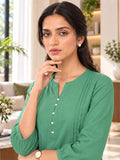 Women’s Rayon Solid Green Top | Round Neck Button Detail Full Sleeve Top | Casual & Everyday Wear