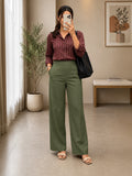 Women’s Olive Green Cotton Twill Wide-Leg Trousers