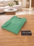 Women’s Rayon Solid Green Top | Round Neck Button Detail Full Sleeve Top | Casual & Everyday Wear