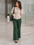 Women’s Dark Green Cotton Twill High-Waist Wide-Leg Trousers