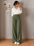 Women’s Olive Green Cotton Twill Wide-Leg Trousers