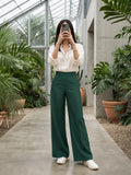 Women’s Dark Green Cotton Twill High-Waist Wide-Leg Trousers