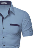 Mens Casual Half Sleeve Silver Button Shirt