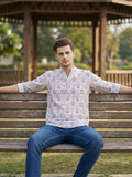 Vida Loca 100% Cotton White Color Full Sleeve Chinese collar Cotton Printed Kurta For men and Boys.
