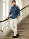 Vida Loca 100% Cotton Navy Blue Color Full Sleeve Chinese collar Cotton Printed Kurta For men and Boys.